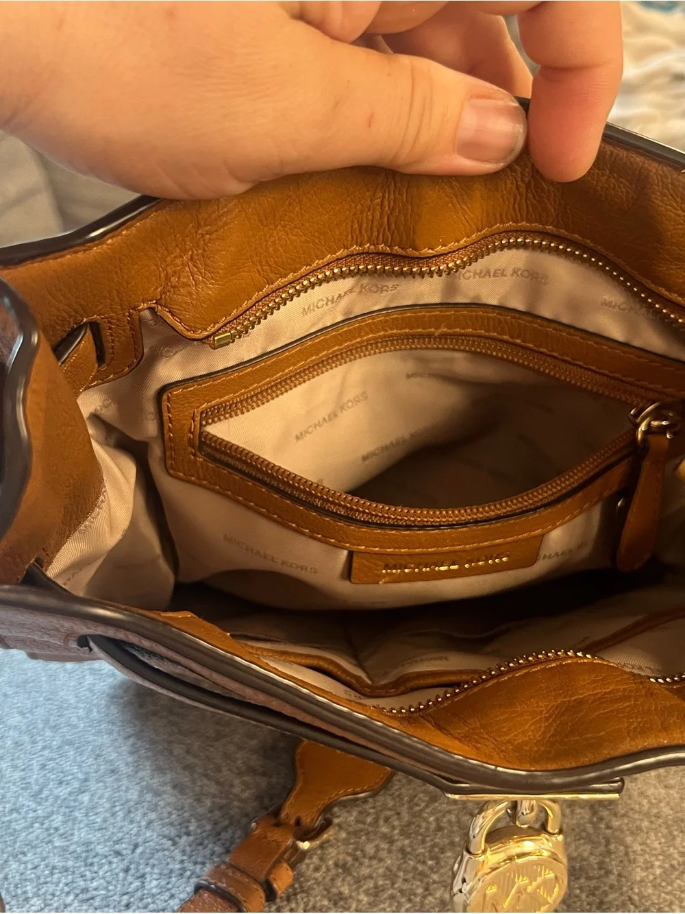 Michael Kors Chestnut Pebbled Leather Shoulder Bag with Gold Tone Hardware